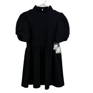 New Puff Sleeve Chelsea & Violet Girls Black Dress Medium High Neck Goth Classic